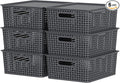 13 Quart Flat Storage Baskets with Lids Stackable Plastic Weave Organizing Basket Bin 6 Packs