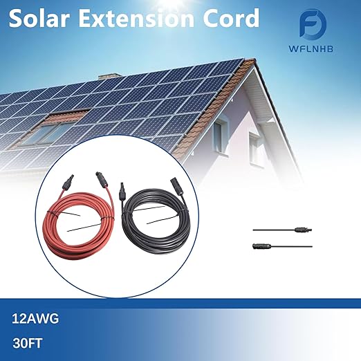 WFLNHB 30FT 12AWG Black + Red 12 Gauge Solar Panel Extension Cable Wire with Female and Male Connector Solar Connector