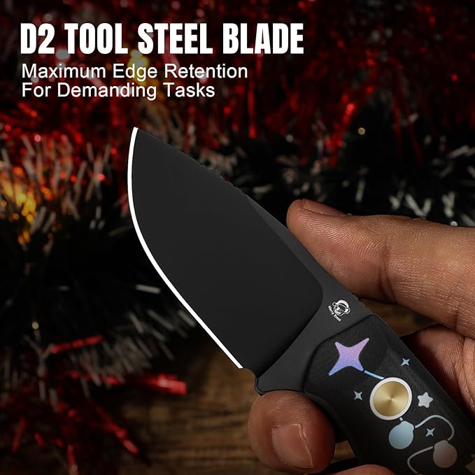 Kizer Beaver Fixed Blade Knife with Sheath 2.75 D2 Blade EDC Fixed Blade Camping Knife with Black G10 Handle Small Bushcraft Survival Knives Outdoor Hunting Knives for Men Women 1078MC1