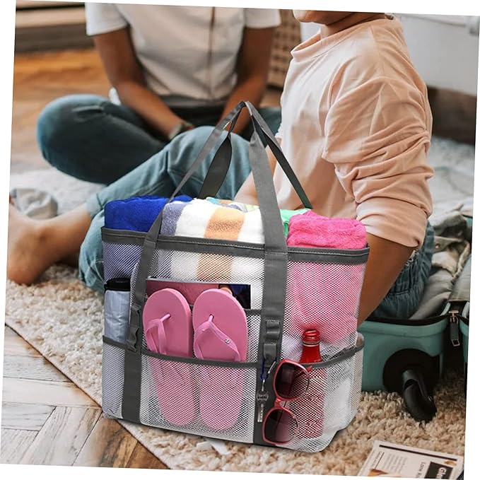 Housoutil 2pcs Portable Beach Toiletry for Toy with Organizers Use Multifunctional Mesh Bag Handle Basket Whitex2pcs 59x36cmx2pcs
