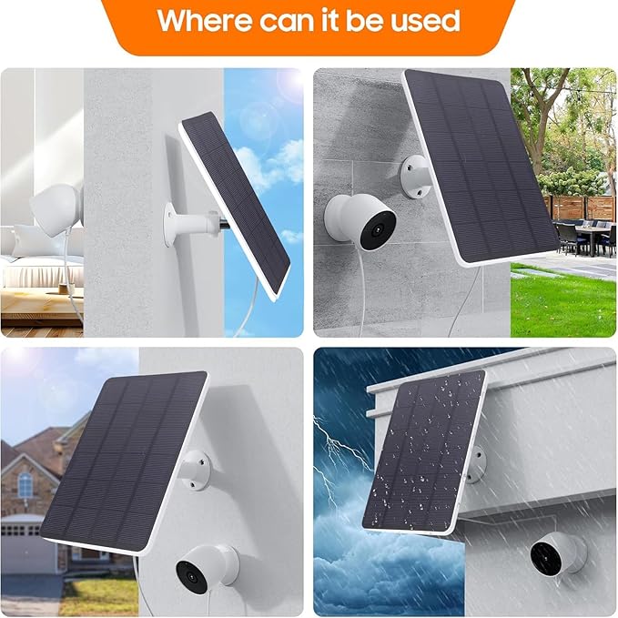 Fabater Solar Panel for Googles Nest Camera 10W Solar Power Charger with 360 Adjustable Bracket and 9.8ft Cable IP66 Water Proof for Indoor &amp Outdoor Security Cam (1pc)