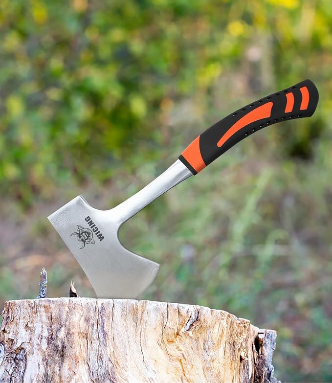 13.8 Hatchet Camping Axe High Carbon Steel &amp Shock Reduction Grip with Nylon Sheath