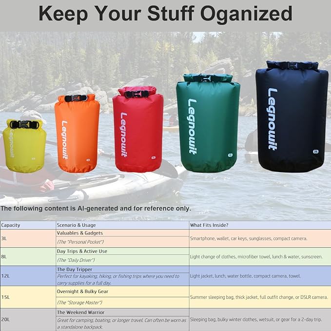 Dry Bag 3 Pack/5 Pack Waterproof Lightweight Small &amp Large Dry Sacks for Outdoor Camping Backpacking Kayaking Boating Travel and More