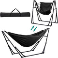 Ainfox Hammock with Foldable Stand 2 in 1 Hammock and Swinging Chair with Carrying Bag Portable Camping Chair Suitable for Outside SwingPatioGardenCamping Trip Black