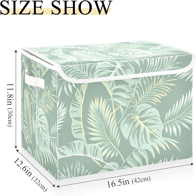 susiyo Large Foldable Storage Bin with Flip-Top Lid Tropical Plants Storage Box Collapsible Closet Organizer Containers Boxes Decorative Baskets with Handles for Home Bedroom Living Room Office