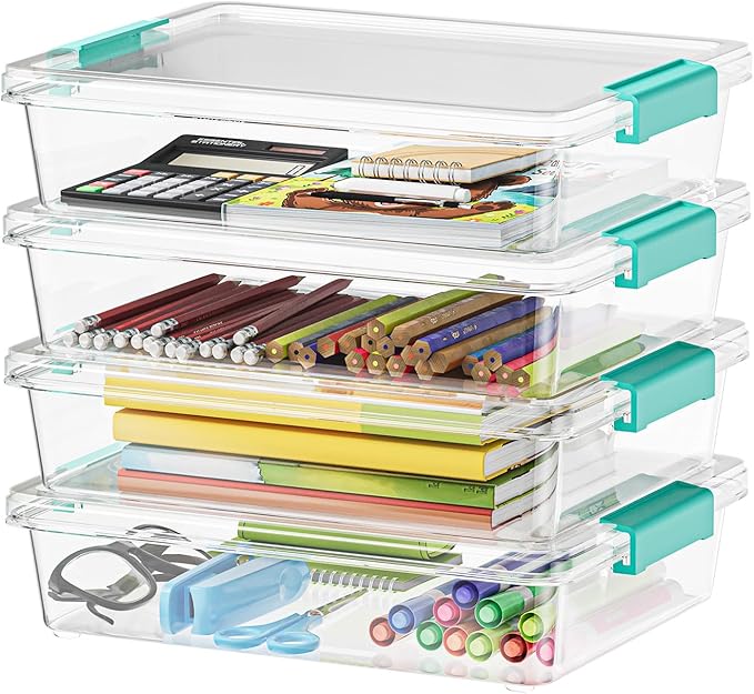 SpaceAid 6 Qt Plastic Storage Bins with Lids Clear Sensory Bin Craft Organizers and Storage Stackable Art Containers for Home Office and School Supplies 4 pack