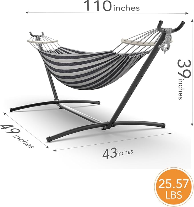 Everyfun Hammock with Heavy-Duty Steel StandPortableEasy Assembly600lbs Weight CapacitySuit for IndoorYardCampingor OutdoorBlack White