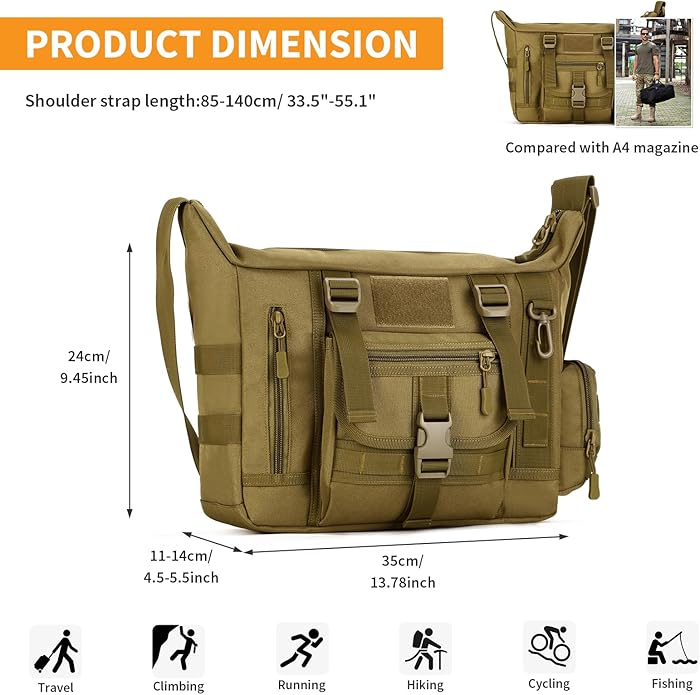 HUNTVP Messenger Bag Tactical Messenger Bag Men Canvas Shoulder Crossbody Military Laptop Bag for Work Outdoor Camping Hiking