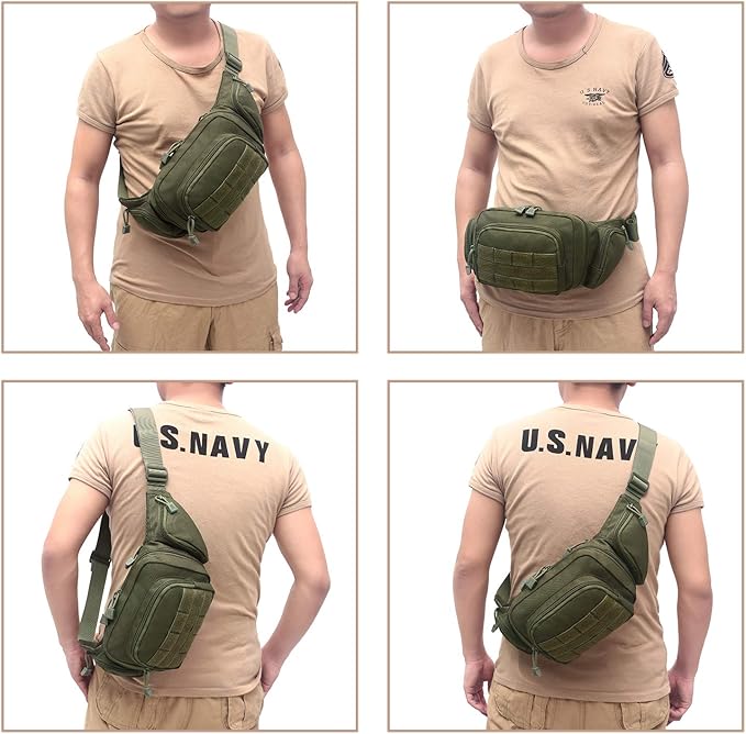 Concealed Pistol Bag Multipurpose Nylon Tactical Handgun Case Fanny Pack Waist Bag Bumbag Chest Pack with Molle Webbing Loop (Army Green)