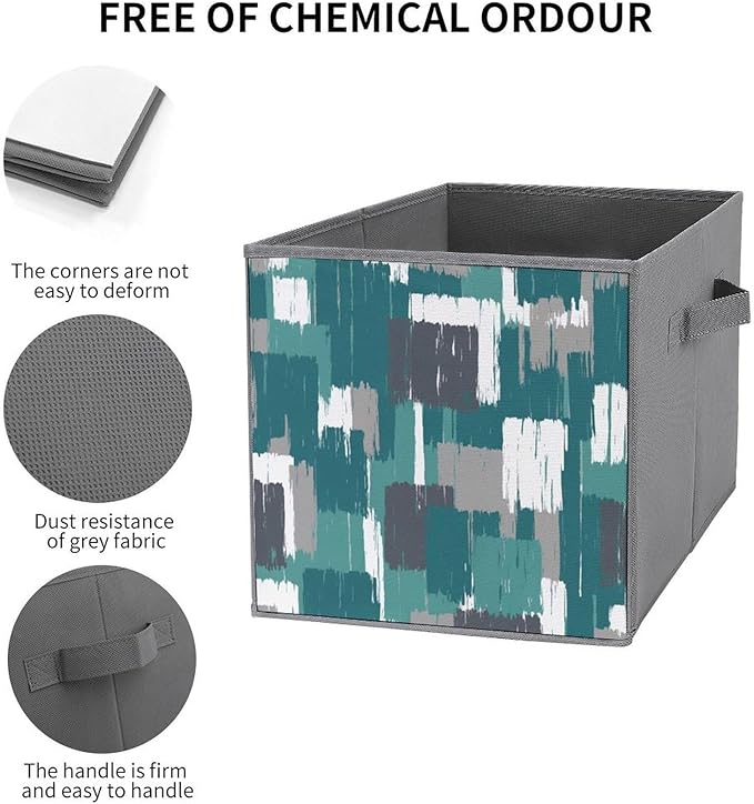 Compact Storage Basket Teal Grey Turquoise Collapsible Organizer Bin with Handles Versatile Storage Container for Home