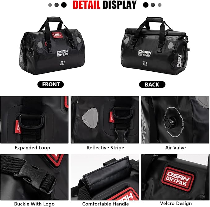 Waterproof Duffel&amp Luggage Bag - Motorcycle Dry Bag Tail Saddle Bags with Roll Top ClosureLarge Storage Spacefor Camping Kayaking Fishing &amp Traveling(MudBrown 60L)