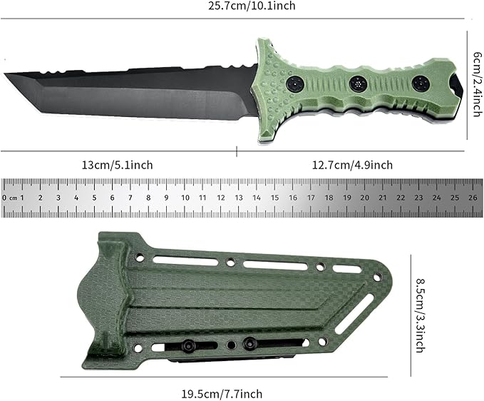 10.5 Fixed Blade Survival Knife with Protective ABS Sheath - High Hardness Stainless Steel Outdoor Knife - Ergonomic Non-Slip ABS Handle - Professional Utility Tool for Camping Hiking and Fishing