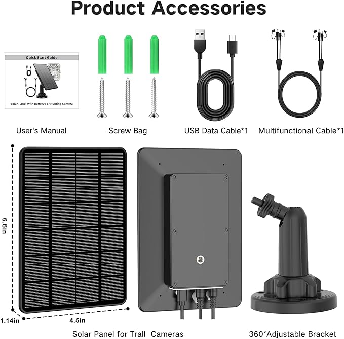 Solar Panel for Trail Camera Trail Camera Solar Panel with 5000mAh Rechargeable Lithium Battery - Output 12V/1A 6V/1.5A IP66 Water Proof Hunting Accessory Game Cameras Solar Charger