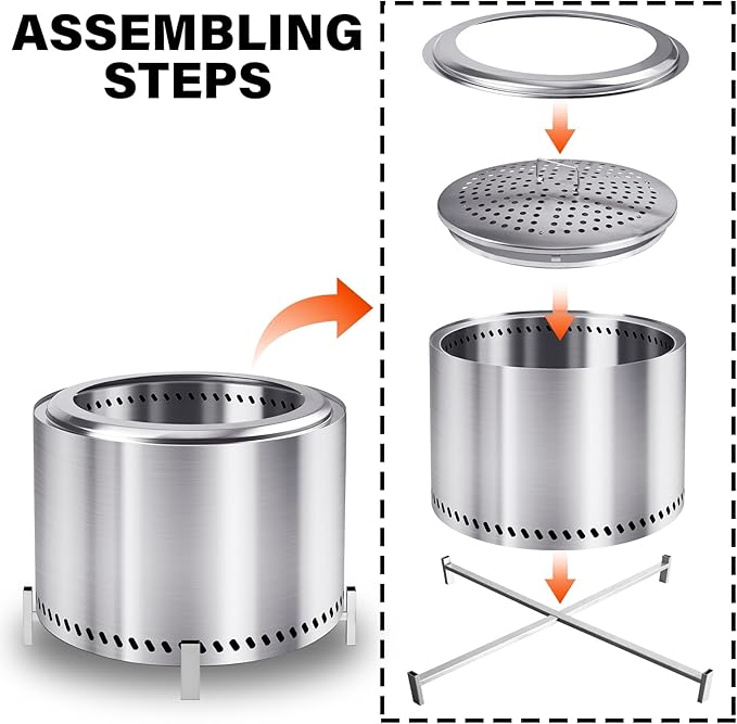 HGD 20 Inch Smokeless Patio Fire Pit Outdoor Wood Burning Stove Stainless Steel Firepit for Backyard Patio Garden Picnic