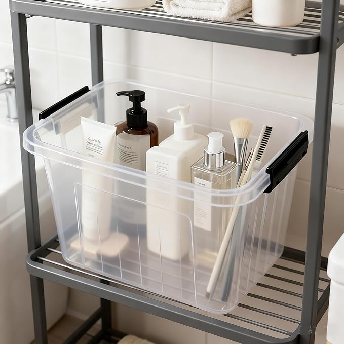 Zopnny 6-Pack 12 Quart Latch Box Stackable Organizer Bins with Latching Lids Clear Plastic Organization Containers for Closet Bedroom Shelving Units and Everyday Home Storage