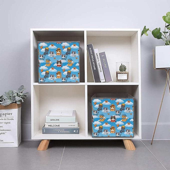 Foldable Storage Cube with Handles Cute Cats Sturdy Collapsible Organizer Bin for Heavy Items like Books &amp Tools Reinforced Sides for Durability