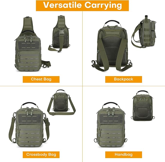 HUNTVP Sling Bag for Men Concealed Carry Bag Tactical Sling Bag Crossbody Molle CCW Chest Pack Backpack EDC Military Shoulder Bag with Holster &amp Accessory Slots Army Green