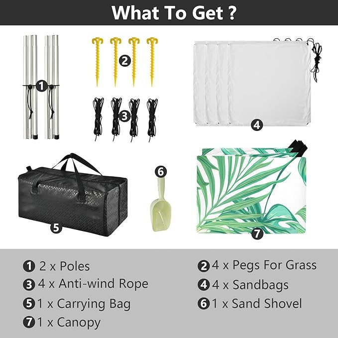 xigua Leaf Beach Tent Sun Shelter with Carrying Bag - Silver Coated Oxford Fabric Beach Canopy for Beach Camping Fishing - Includes Windproof Ropes Sandbags &amp Stakes