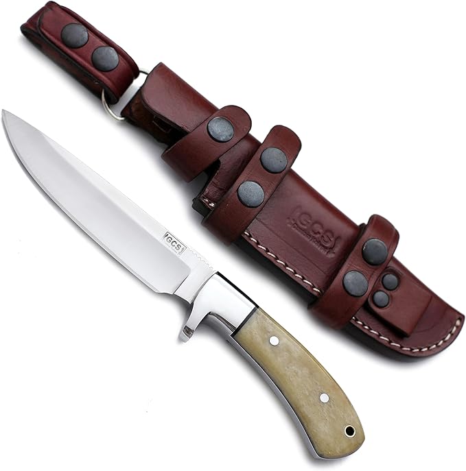 GCS Handmade Camel Bone Handle D2 Tool Steel Tactical Hunting Knife with leather sheath Full tang blade designed for Hunting &amp EDC GCS 141