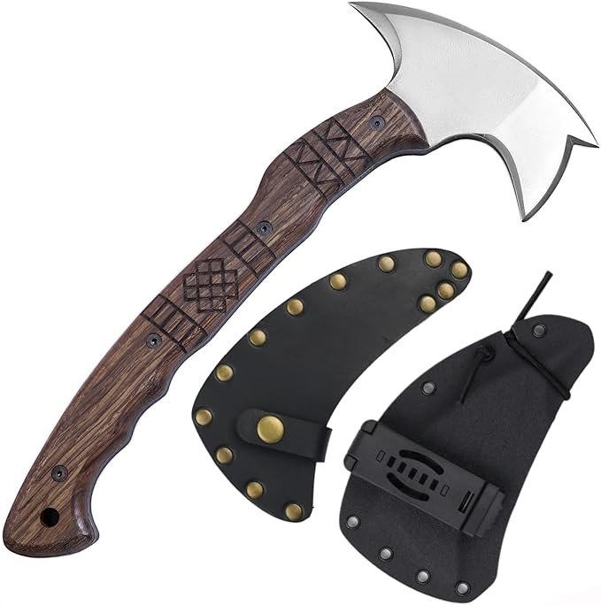 AncientSmithy Tactical Tomahawk with Sheath - Handmade Axe Outdoor - Full Tang Camping Hatchet with Spike