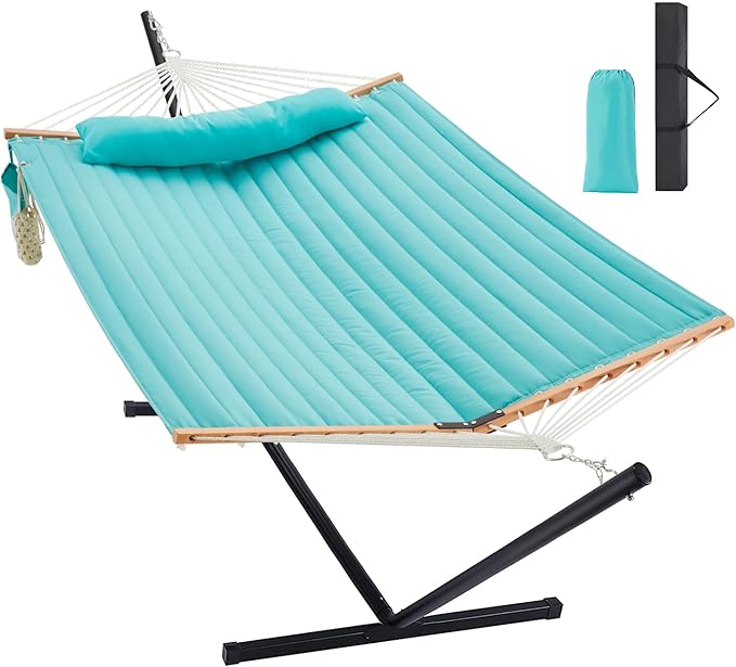 Homgava Two Person Hammock with Stand for Outside Heavy Duty Outdoor Patio Hammock with Portable Steel Stand Large Double Hammocks480lbs Capacity.(Aruba)