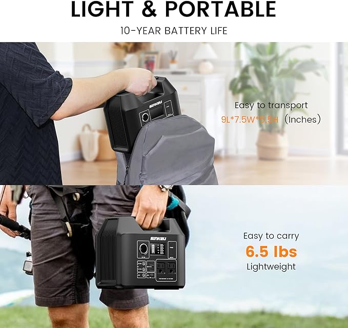 SinKeu Portable Power Station 80000mAh 256Wh LiFePO4 Battery Backup300W AC Outlets Solar Generator for Hurricane Emergency Outdoor Camping RVs Home