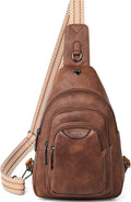Leresas 10L Crossbody Sling Bag for Women Men Anti Theft Cross Body Fanny Pack Belt Bag Purse Gifts for Women Faux Leather Brown