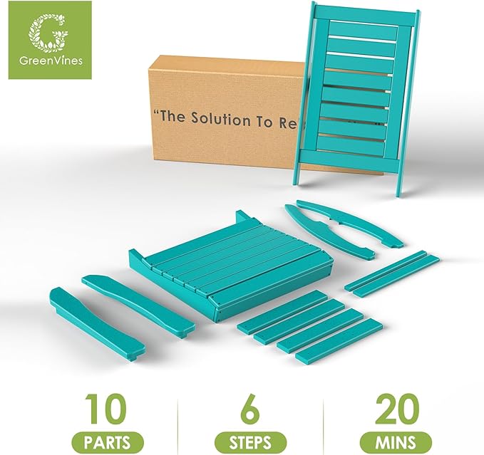 GREENVINES Outdoor Rocking Chairs | Set of 2 | Porch Rocker | HDPE Plastic | Aqua | Oversized Rockers | High Back | Big &amp Tall | Ladder Back | for Patio Outside Backyard Balcony Garden
