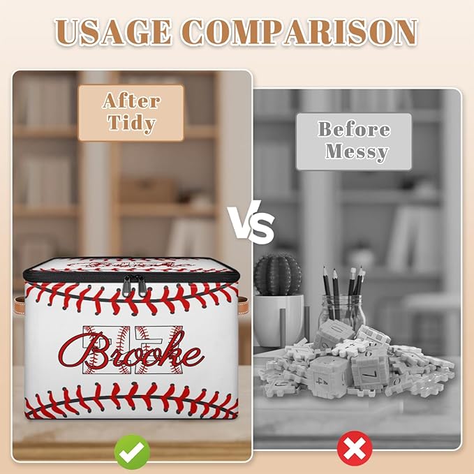 Custom Baseball Storage Bins with Lid Foldable Personalized Storage Basket Boxes with Handle Shelf Basket Closet Organizer Cube