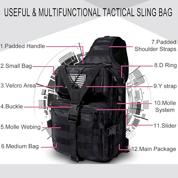HAOMUK Tactical Sling Bag Pack Military Rover Shoulder Sling Backpack EDC Molle Assault Range Bag