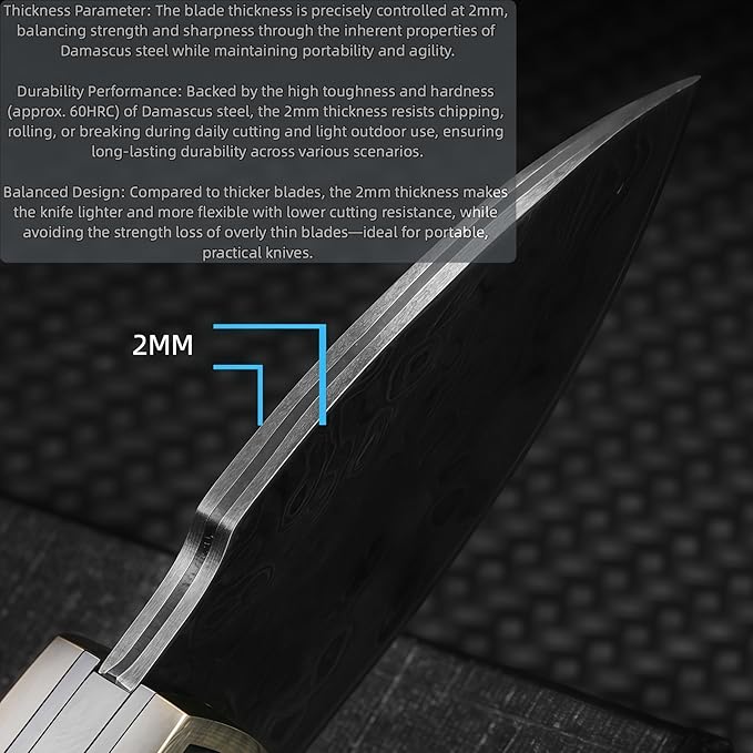 Damascus Steel Knife Knives for Men HRC 60 Natural Bone Handle Hand-Forged Damascus Folding Knife Gifts for Hunters Men who have Everything Camping Knives &amp Tools Gift Ideas for Boyfriend