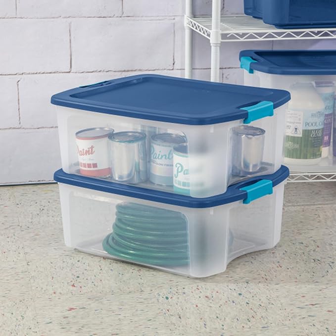 Sterilite 6-Pack Latch and Carry Clear Plastic Storage Bins with Latching Lids and Full-Grip Handles 12 Gallon