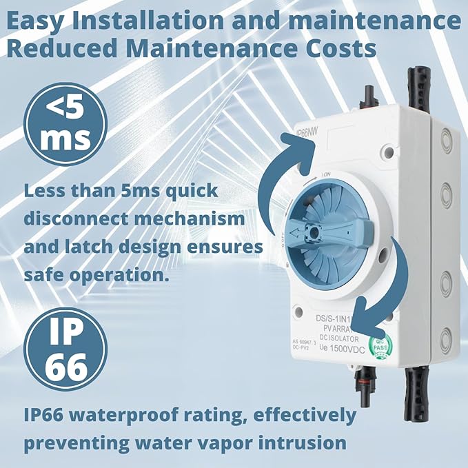 Anti-UV Solar Circuit Isolator Box 1000V IP66 The 4-Pole 32A DC Isolator Suitable for Solar Systems Homes RVs and Boats Weatherproof and Durable (1in 1out) Solar Power Disconnect Switch