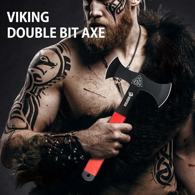 NedFoss Throwing Axes and Tomahawks with Innovative TPR Rubber Handle 11.9 Full Tang Double Bit Throwing Axe Set with Sheath Viking Axe Throwing Game for Recreation and Competition