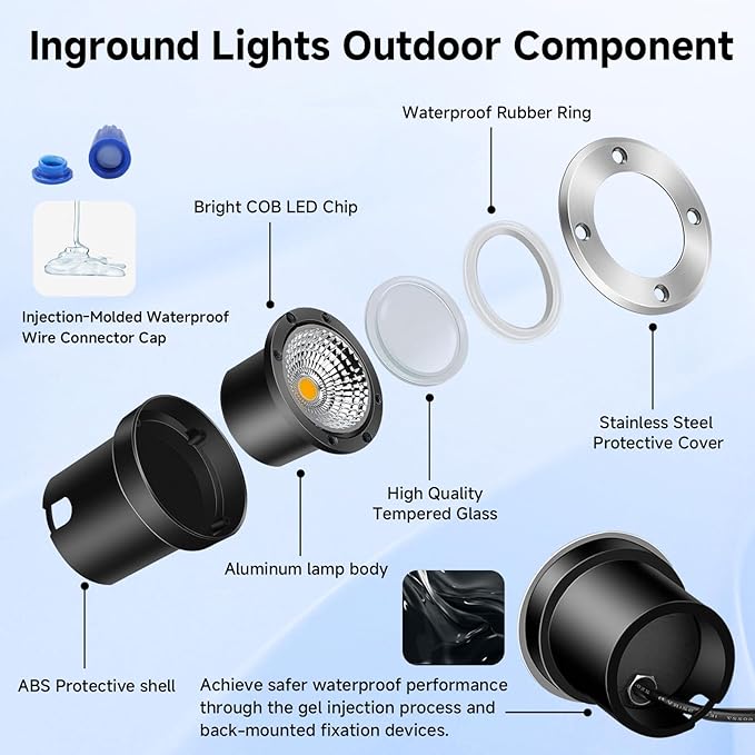 3W LED Low Voltage Landscape Lights Well Lights 12V-24V in Ground Lights IP67 Waterproof LED Landscape Lighting for Floor Driveway Deck Step Garden Lights Outdoor Set of 6 Warm White
