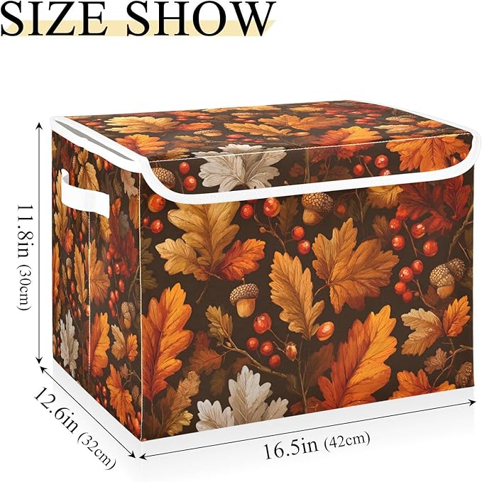 Collapsible Storage Bins with Lids Decorative Fabric Storage Cubes Closet Organizer and Storage Basket Boxes Containers for Clothes Box Chest Nursery Folding Rectangle Fall Maple Leaves