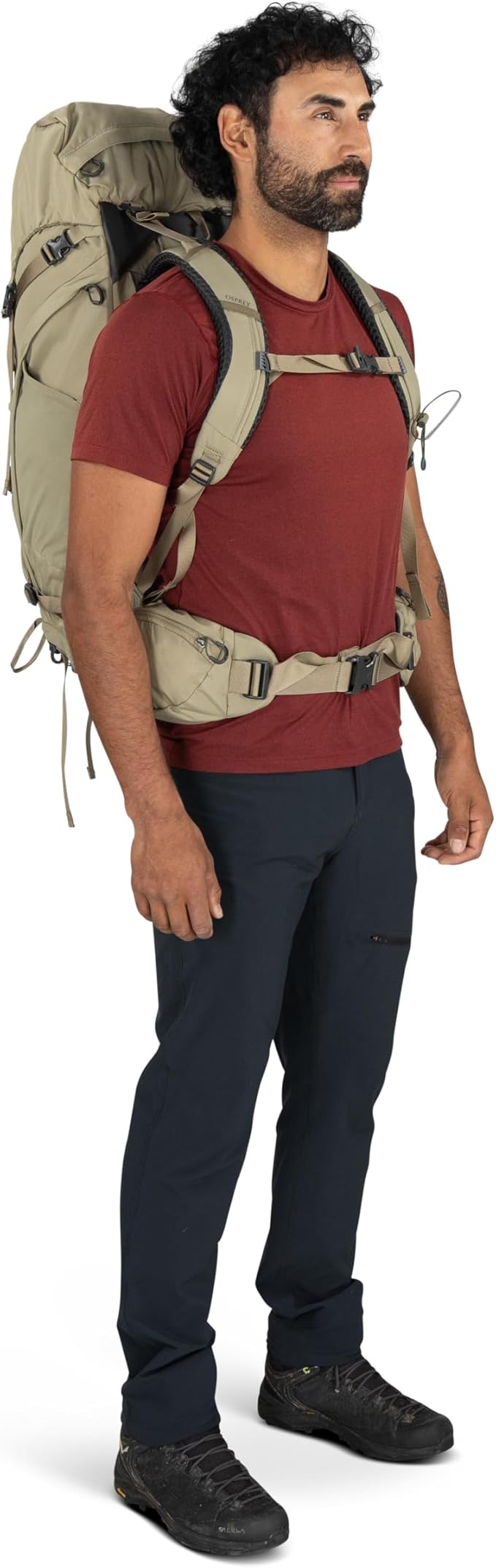 Osprey Kestrel 48L Men's Backpacking Backpack - Hiking &amp Camping Bag with Waterproof Raincover Olive Tan Large/X-Large