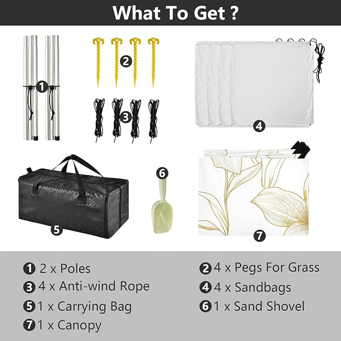 ALAZA Golden Lily on A White Line Beach Tent Sun Shelter Portable Canopy Sunshade for Outdoor Camping Picnics Backyard Fun 10x9 ft