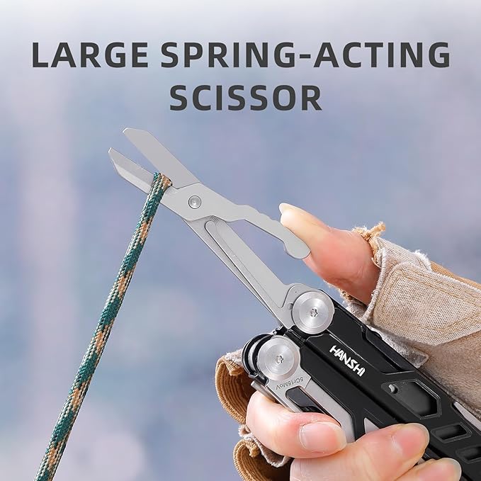 HANSHI Multitool Pliers 22-in-1 YG10 Tungsten Steel Multi Tool with ScissorsReplaceable Wire Cutters Flint Window Breaker Back ClipIdeal for Camping Survival and Gift(Black)