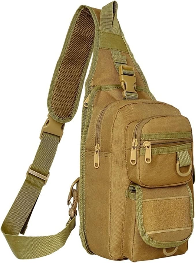 Tactical Chest Pack Military Molle Bag Men's Outdoor Sling Crossbody Bag(Camel)