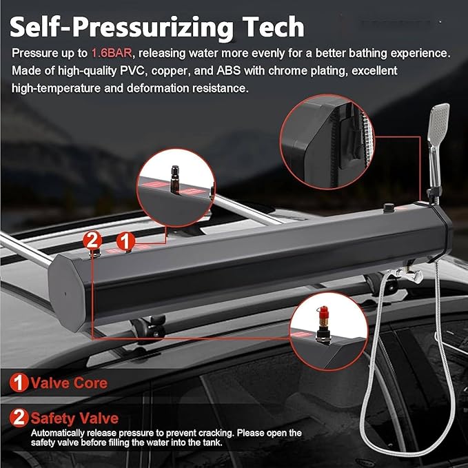 18L/20L/30L Pressurized Water Tank with Water Pipe and Shower Head Roof Rack Mount Road Bumper Mount Activities Water Storage for Camping Showers 20L/5.28Gal