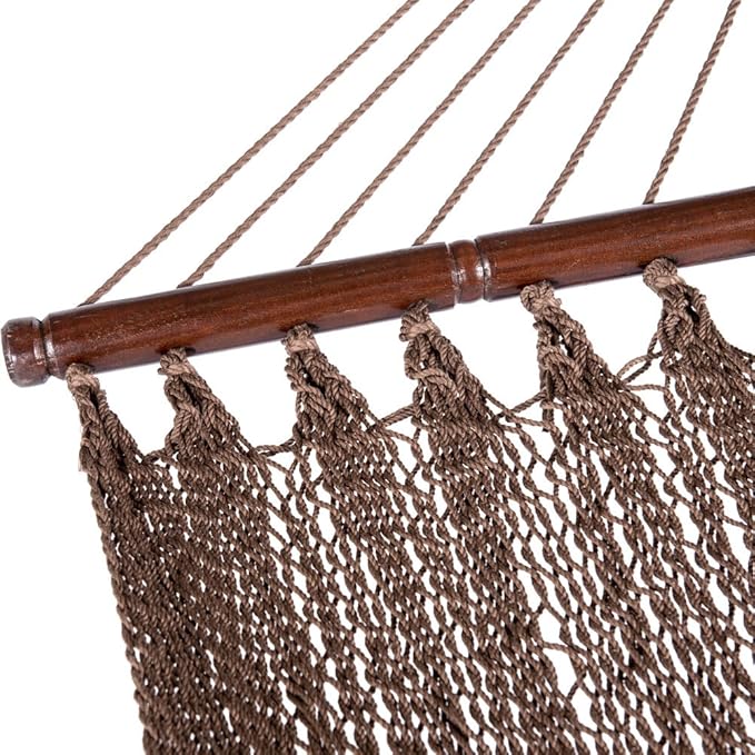 Lazy Daze Hammocks 10.5 FT Double 2 Person Caribbean Rope Hammock Hand Woven Polyester Hammock with Spreader Bars for Outdoor Backyard Patio Poolside 450 LBS Capacity Brown