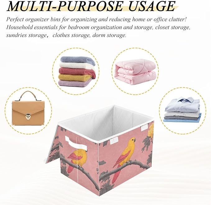 Storage Cube with Lid Elegant Parrot Print 16.5×12.6×11.8 IN Collapsible Large Capacity Foldable Storage Basket Bin Organizer