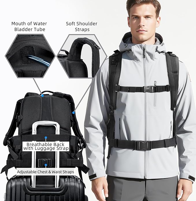 Tactical Backpack for Men Military Army Rucksack 40L Large Molle Army Assault Pack with Bottle Holder Day Pack Bug out Bag Survival Backpack for Hiking Hunting Travel Camping Black