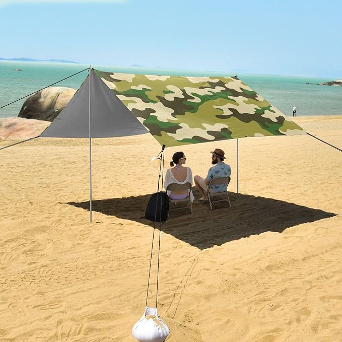 Military Camouflage Beach Cabana UPF50+ Lightweight Portable Sun Shelter with Carrying Bag for Backyard and Camping