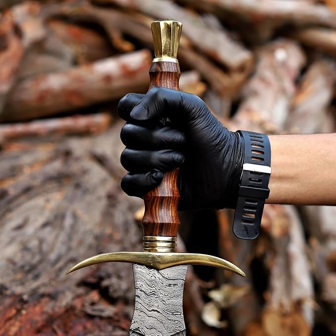 Dark Warrior - 36” Handmade Power The Real Medieval Viking Damascus Steel Handmade Sword with Leather Sheath Damascus Steel Double Edge Vikings Sword Gift for Him