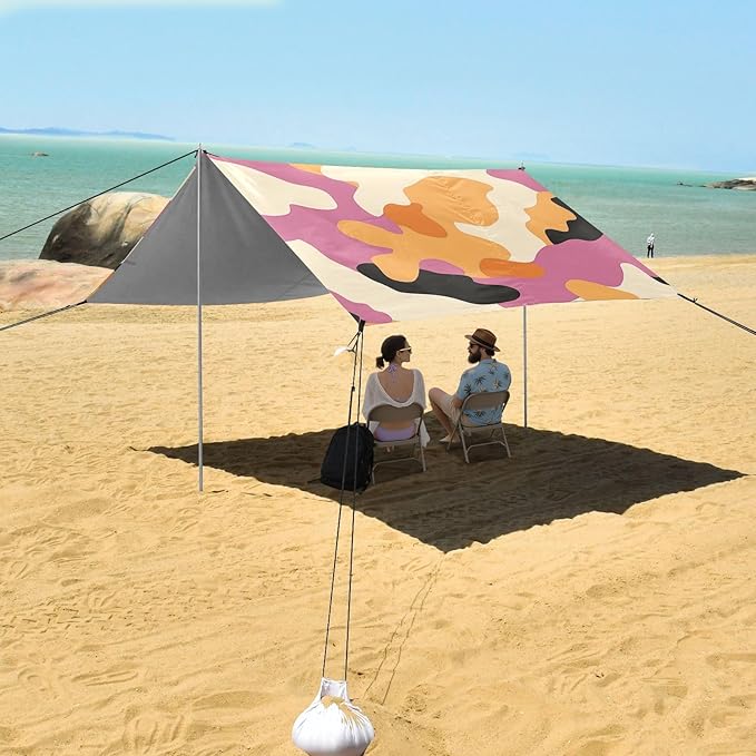 Marigold Beach Cabana Tent UPF50+ Lightweight Shade Sun Shelter with Sandbags Sand Shovel Poles for Camping Picnics Backyard