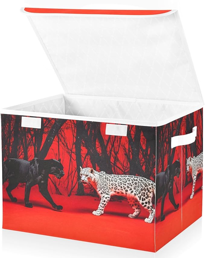 Storage Cube with Lid Surreal Leopard Print 16.5×12.6×11.8 IN Collapsible Large Capacity Foldable Storage Basket Bin Organizer