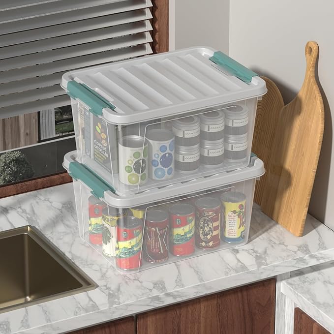 6 Pack Clear Latching Box with Lid 20 Quart Plastic Storage Bin