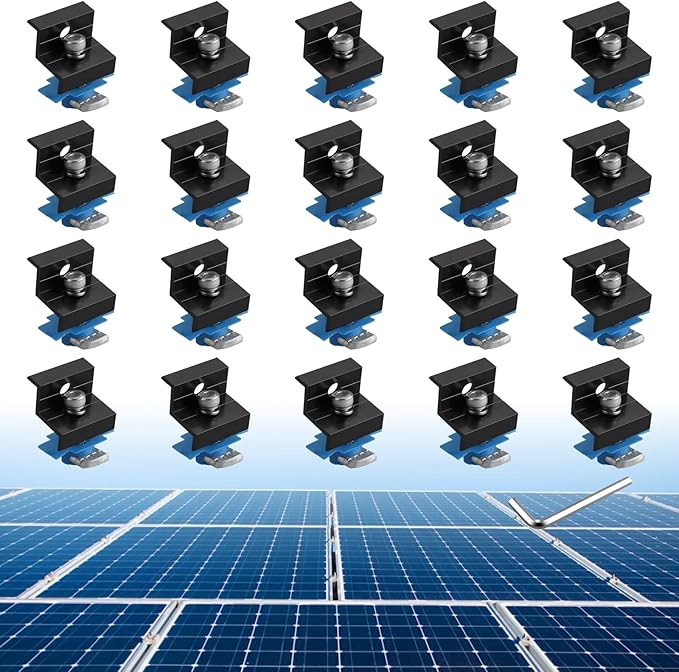Anbte 20pcs Solar Panel End Clamp for Standard Unistrut Aluminum 30mm/35mm Solar Panel Brackets with Nuts Bolts Solar Panel Mounting Kit for Metal Roof Tin Roof Flat Roof Sheet Roof RV Black
